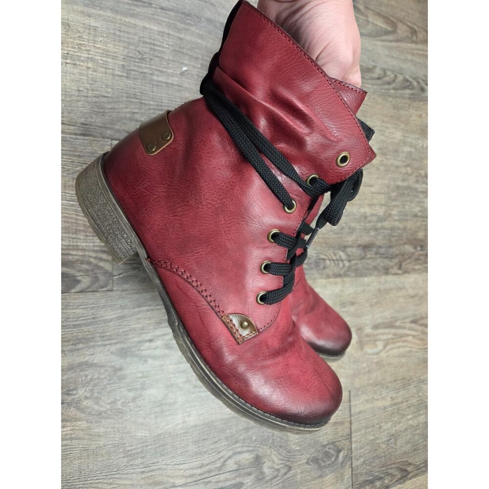 Rieker Women's Combat Boots Red Black Ankle Booties Euro 40 - US 9 or 9.5 Shoes - Picture 3 of 6